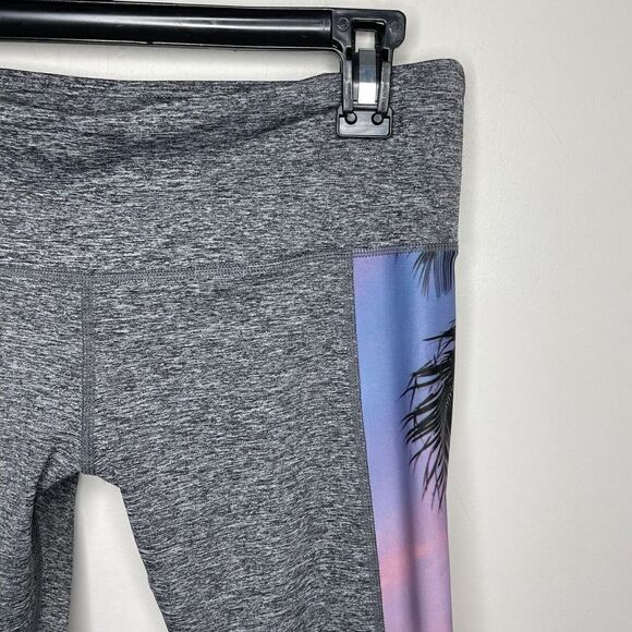 CL Hawaii Leggings Small S Heather Black Crop Tropical Palm Tree - Picture 2 of 8